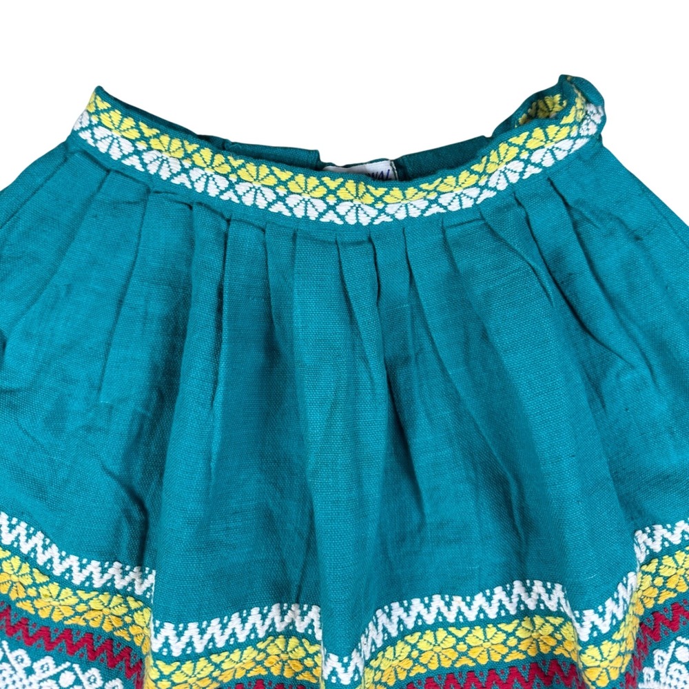 Vtg LaRegional Handwoven Skirt Womens Size 24 Folk Art Teal Multicolor Guatemala - Picture 3 of 10